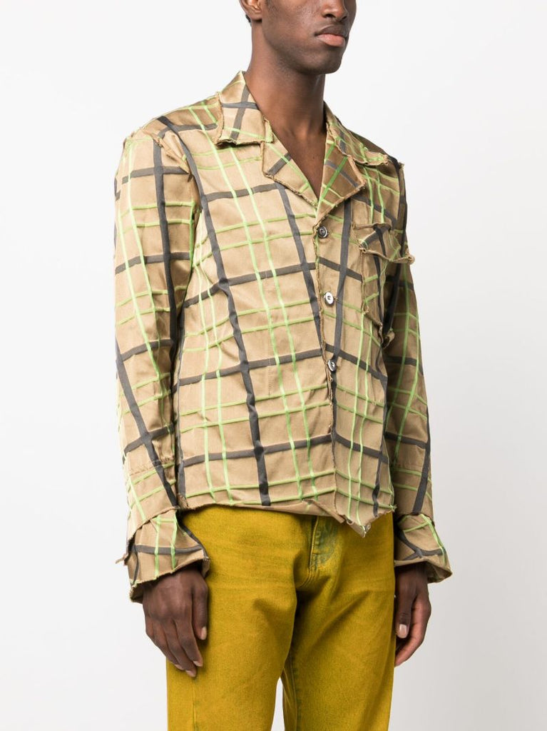 Brown Crush Asymmetric Check-print Shirt