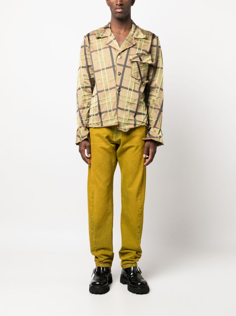 Brown Crush Asymmetric Check-print Shirt