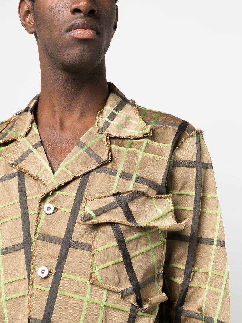 Brown Crush Asymmetric Check-print Shirt