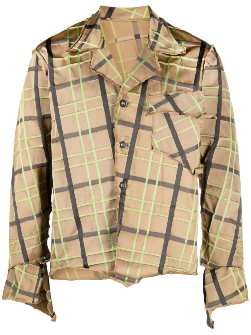 Brown Crush Asymmetric Check-print Shirt