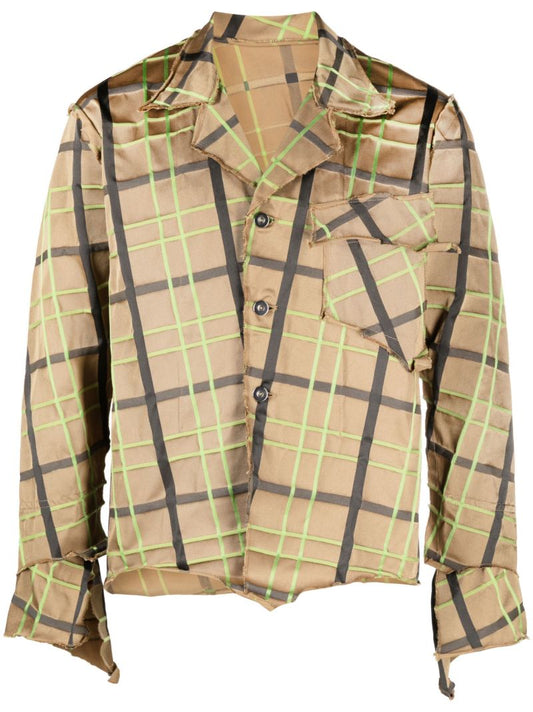 Brown Crush Asymmetric Check-print Shirt