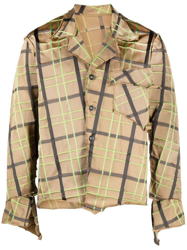 Brown Crush Asymmetric Check-print Shirt