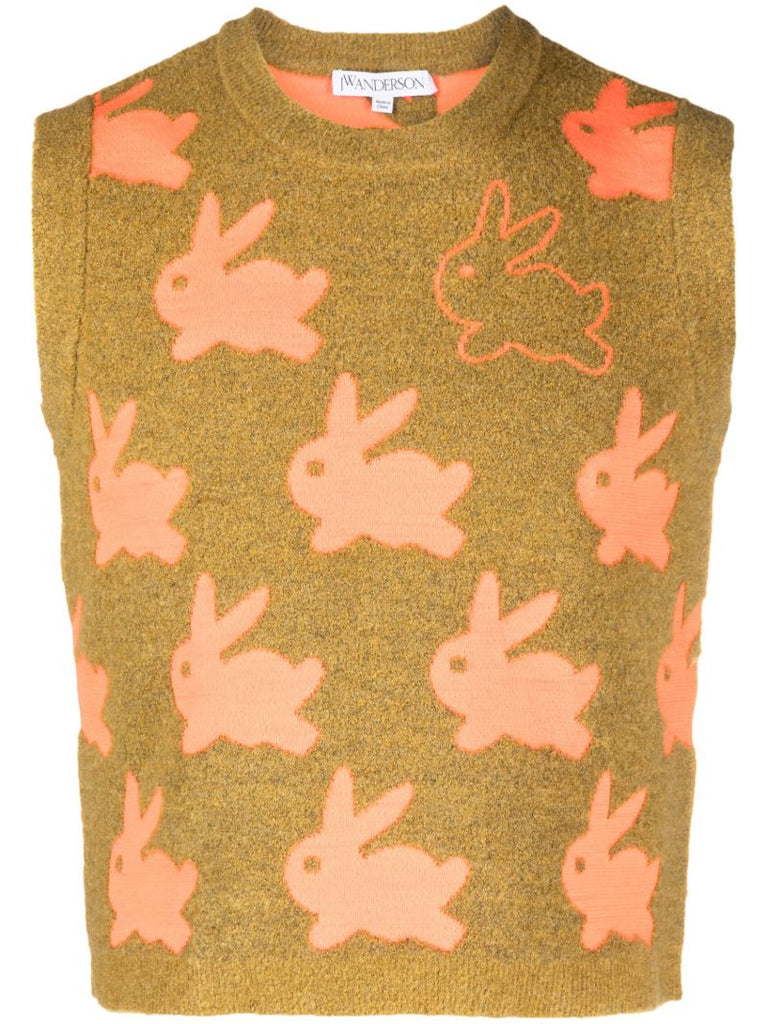 Brown Bunny-jacquard Knitted Vest