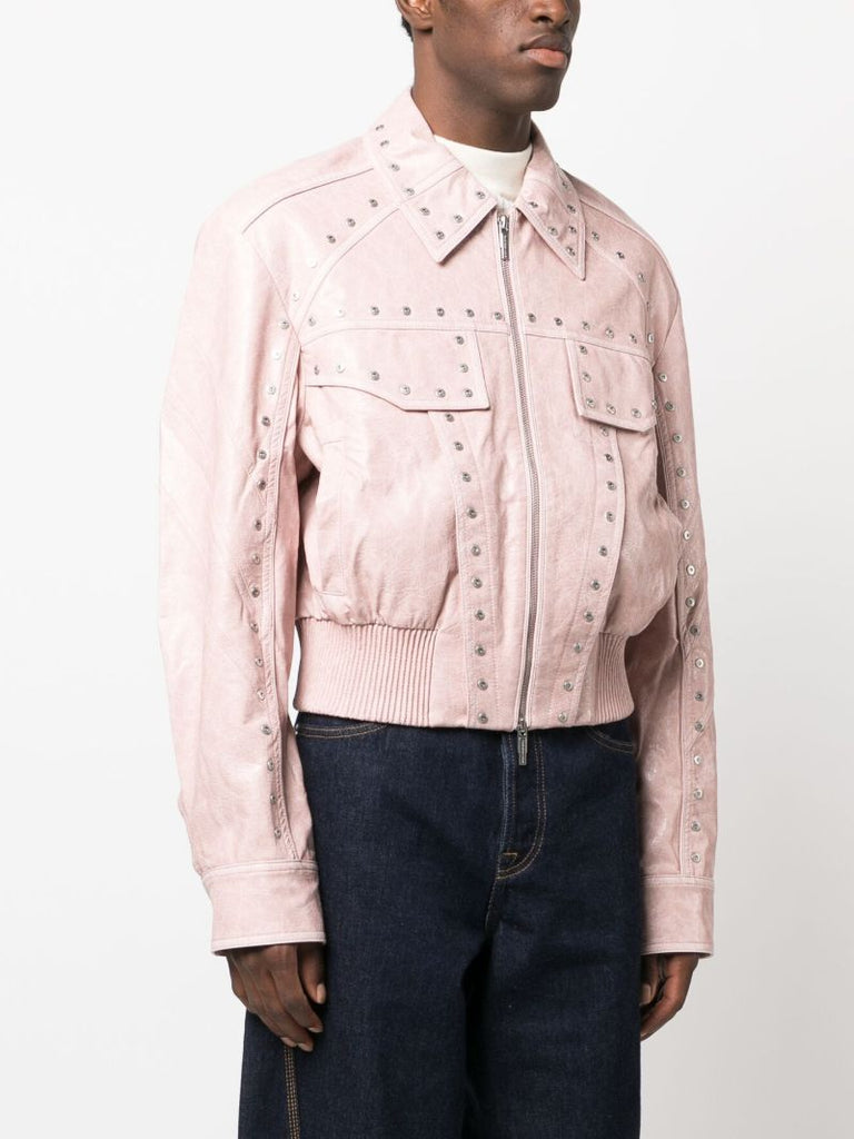 Pink Studded Faux Leather Jacket