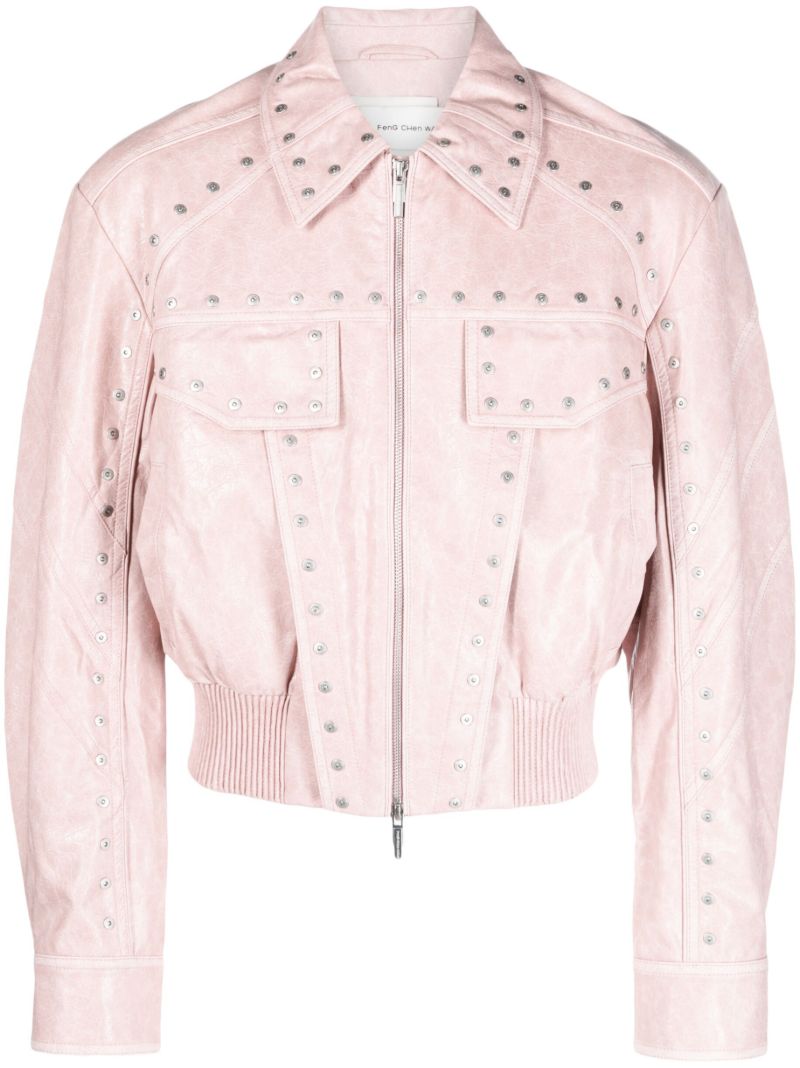 Pink Studded Faux Leather Jacket