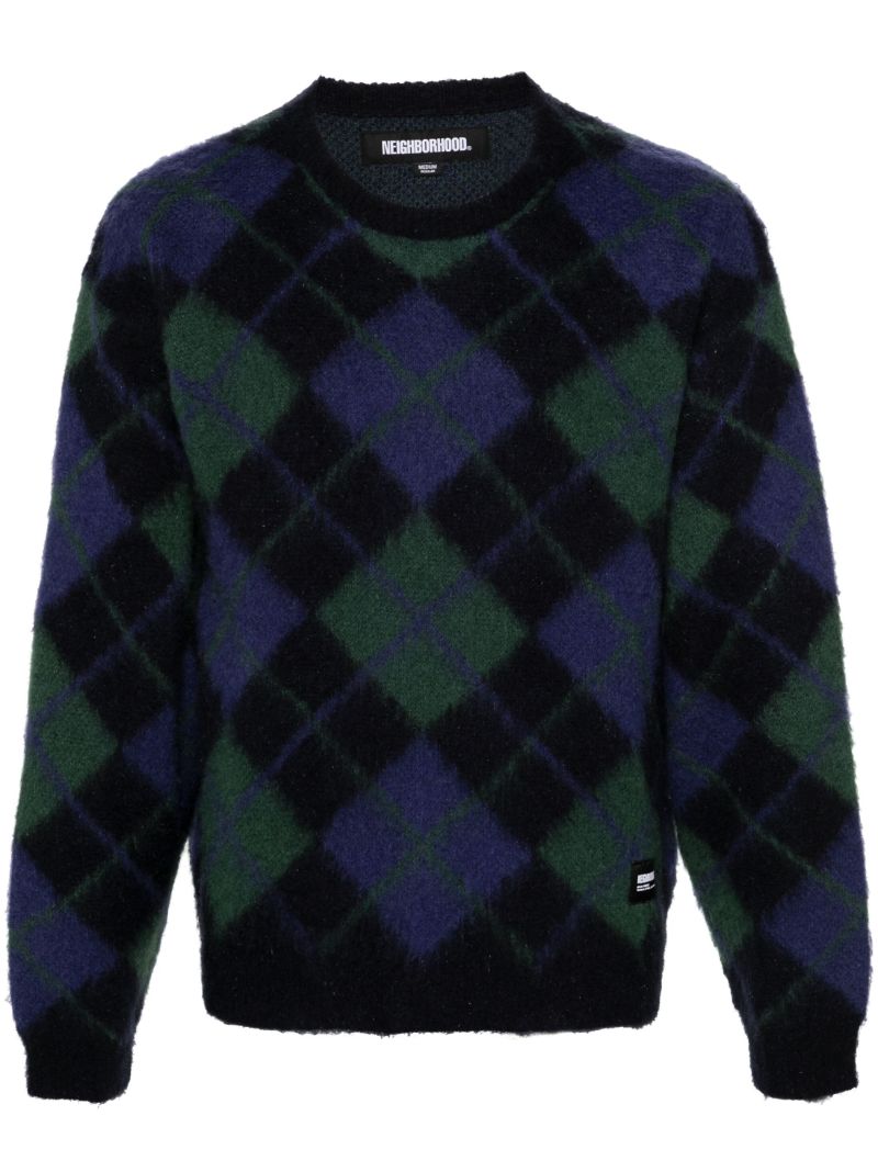 Blue Argyle-pattern Jacquard Jumper