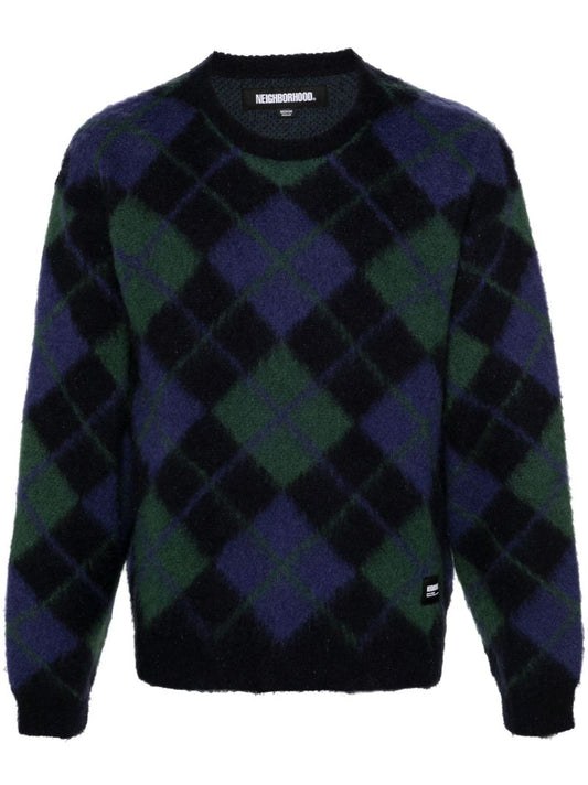 Blue Argyle-pattern Jacquard Jumper