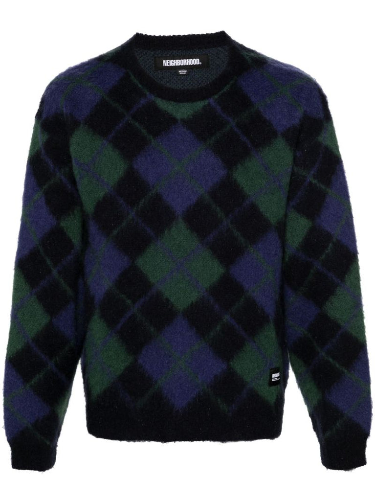 Blue Argyle-pattern Jacquard Jumper