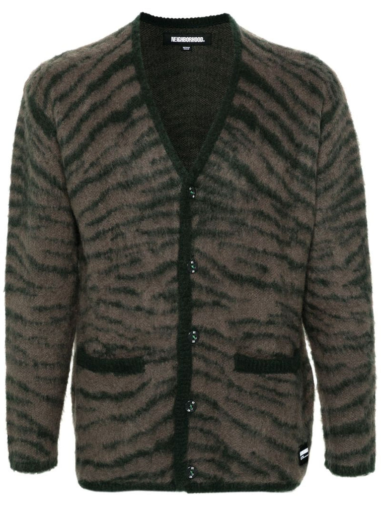 Brown Tiger-intarsia V-neck Cardigan