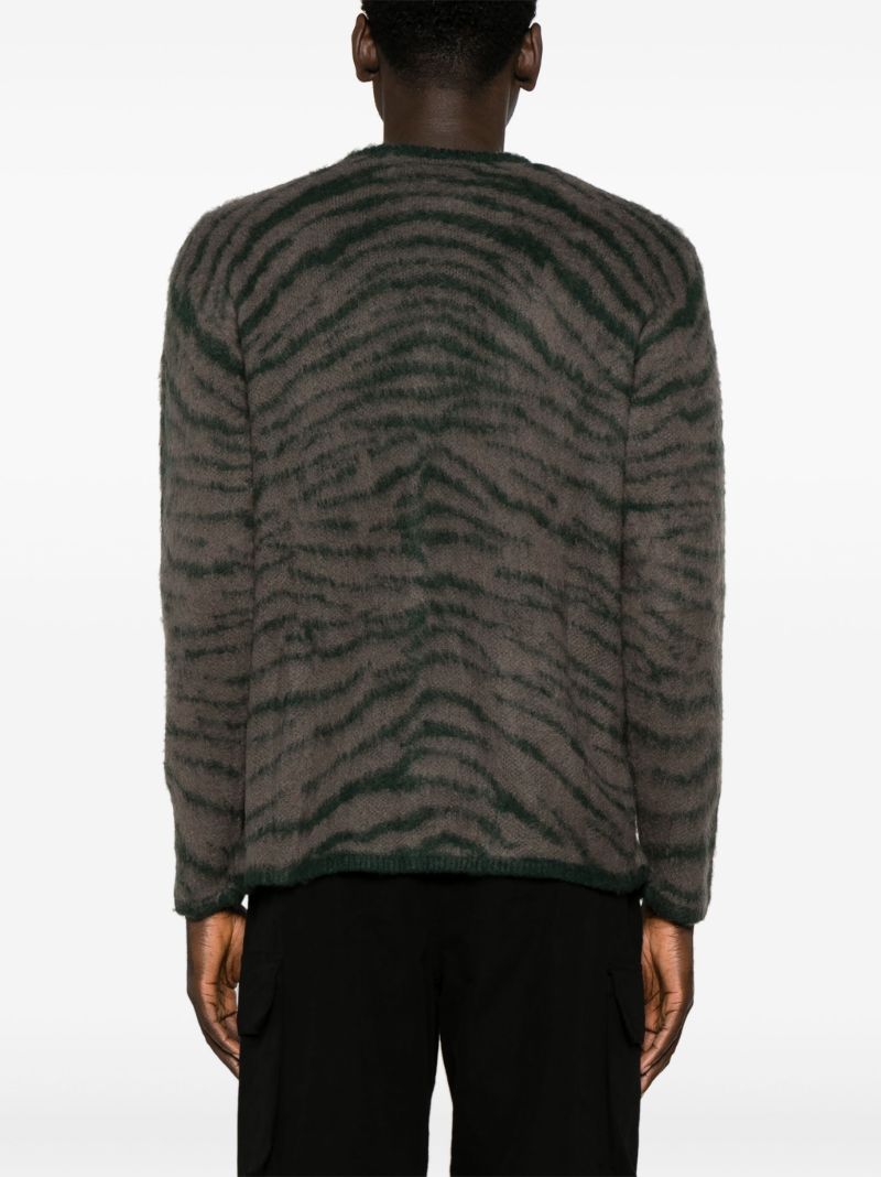 Brown Tiger-intarsia V-neck Cardigan