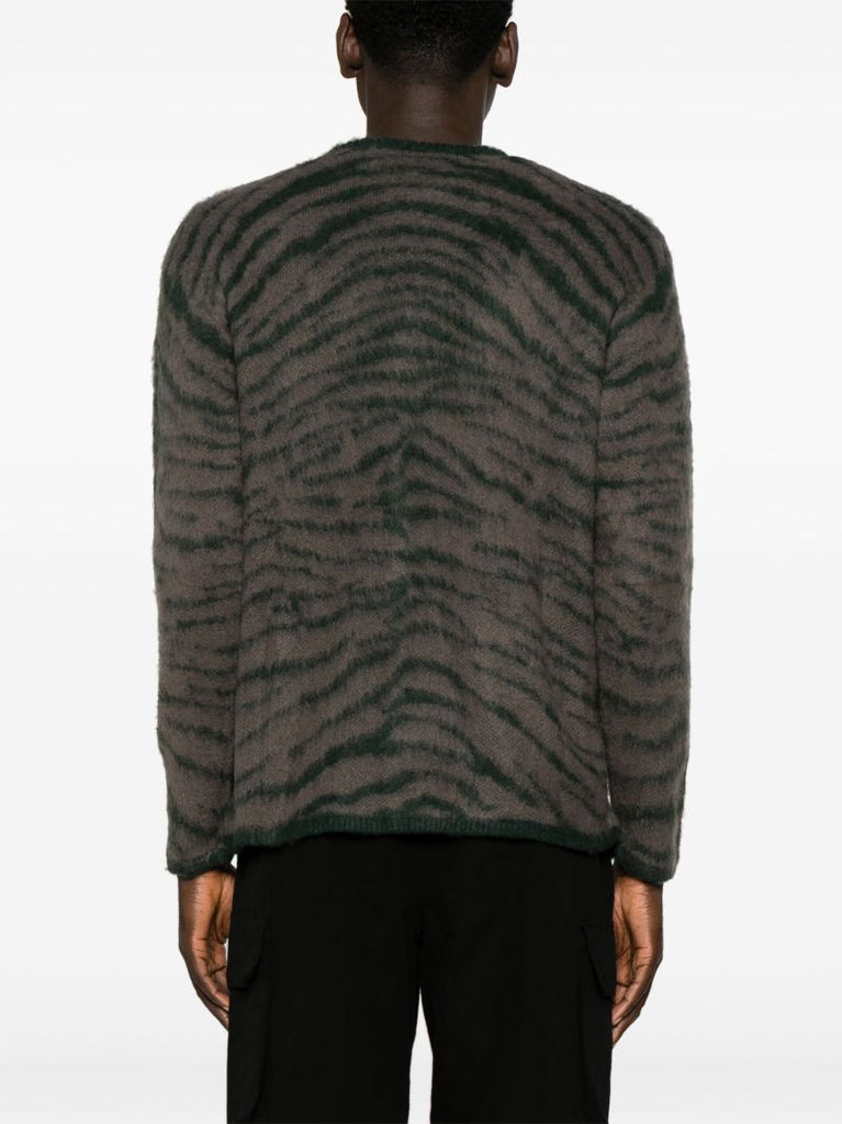 Brown Tiger-intarsia V-neck Cardigan
