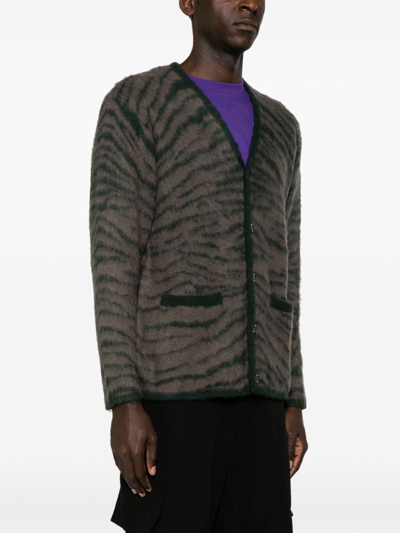 Brown Tiger-intarsia V-neck Cardigan