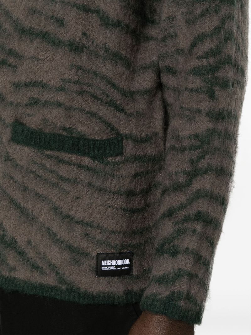 Brown Tiger-intarsia V-neck Cardigan