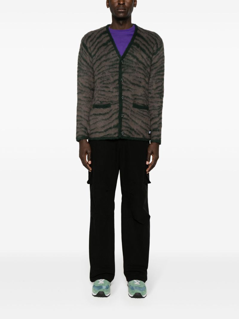 Brown Tiger-intarsia V-neck Cardigan