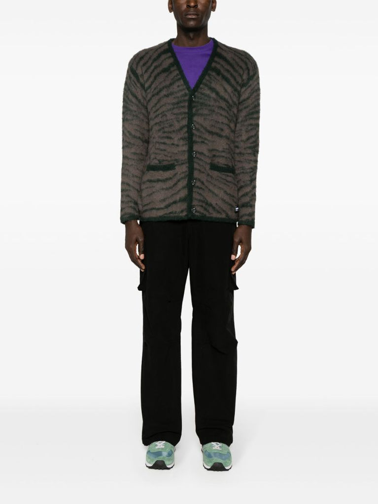 Brown Tiger-intarsia V-neck Cardigan