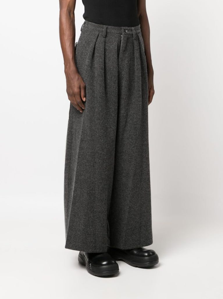 Grey Wide Leg Wool-blend Trousers