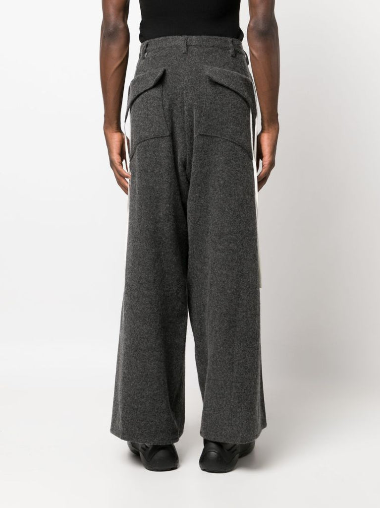 Grey Wide Leg Wool-blend Trousers