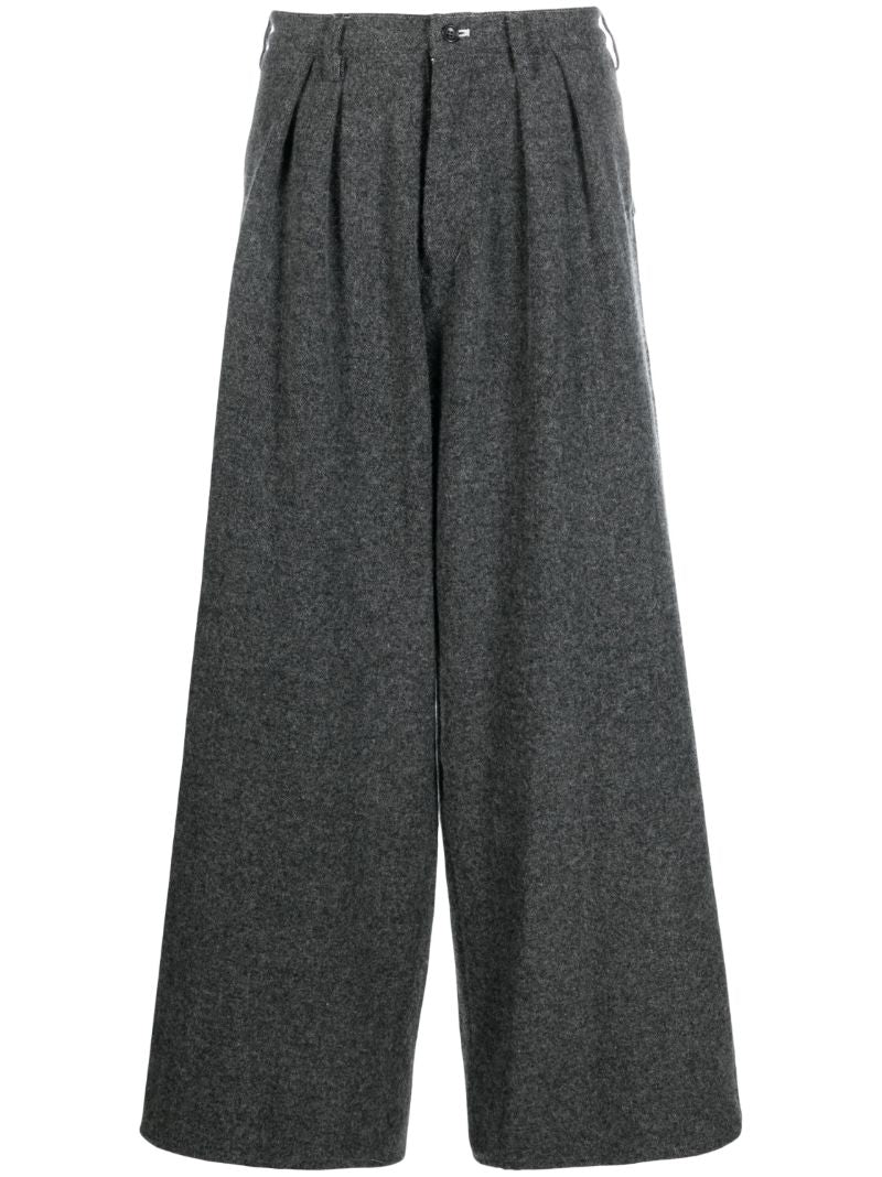 Grey Wide Leg Wool-blend Trousers