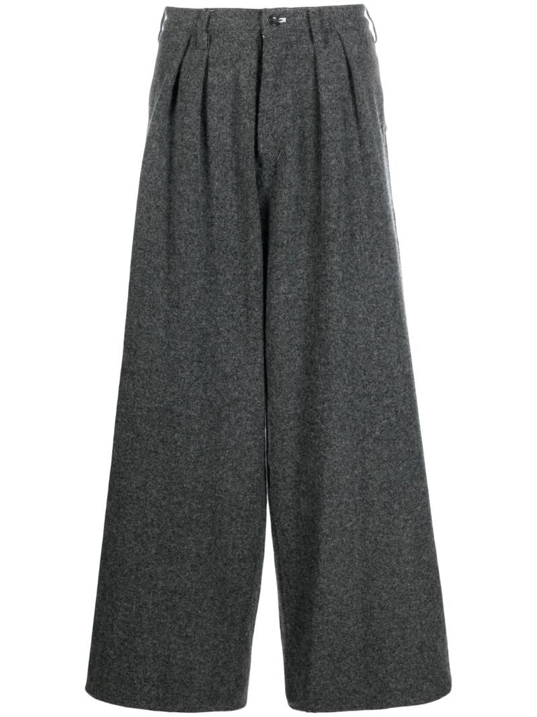 Grey Wide Leg Wool-blend Trousers