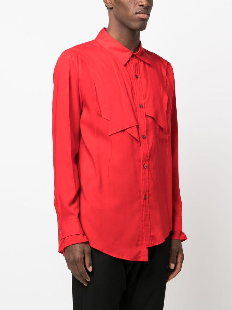 Red Asymmetric Panelled Shirt