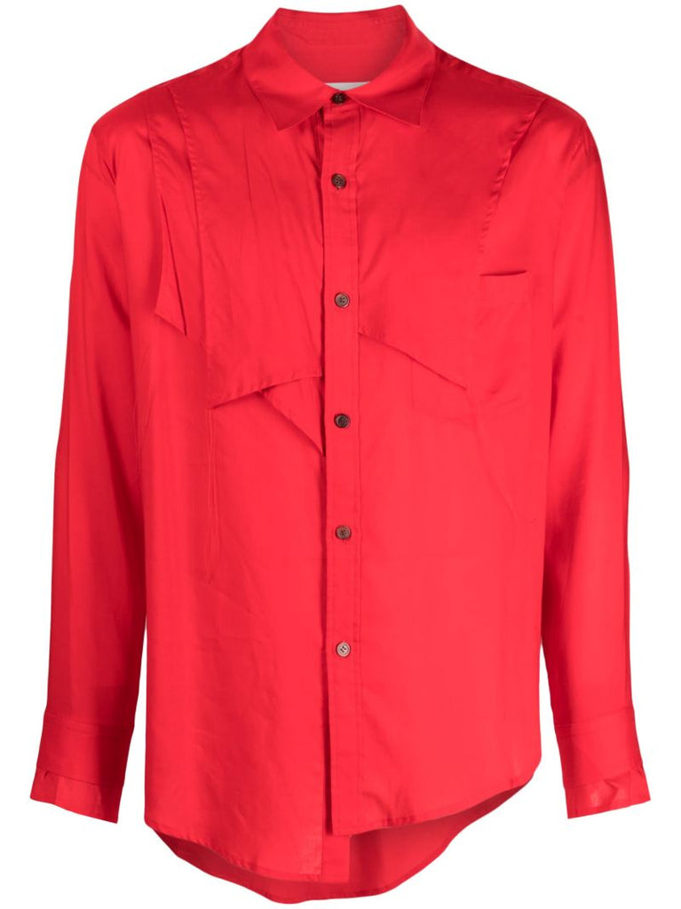 Red Asymmetric Panelled Shirt