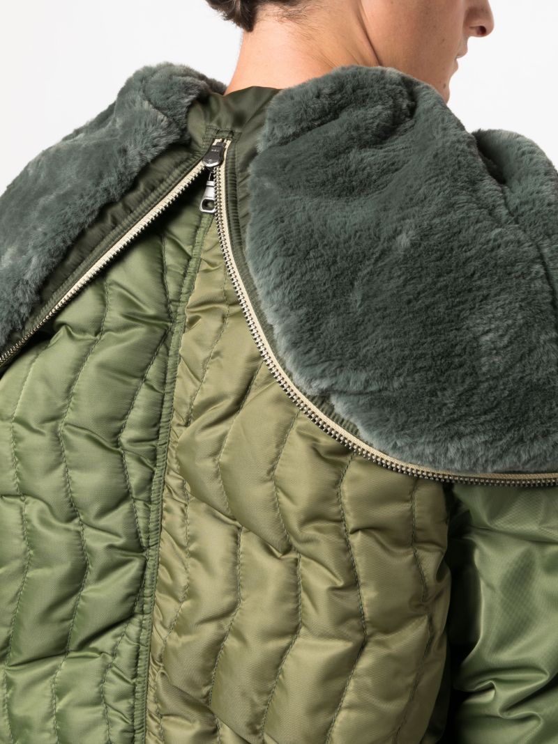Green Panelled Hooded Bomber Jacket