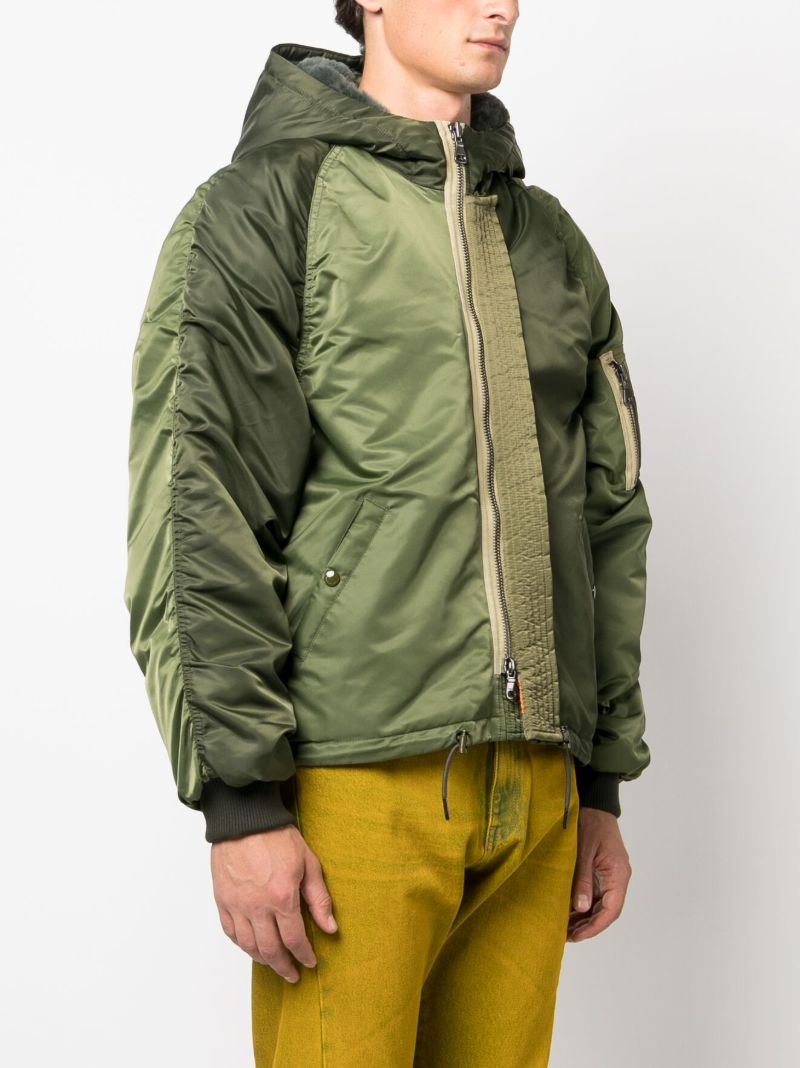 Green Panelled Hooded Bomber Jacket