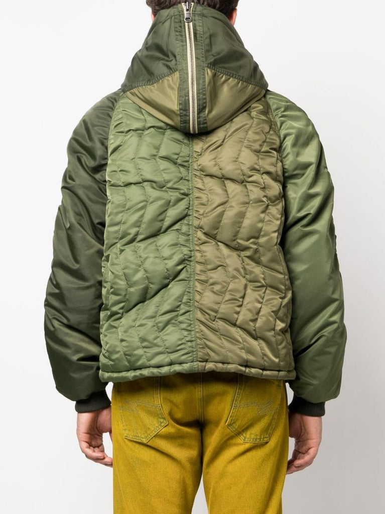 Green Panelled Hooded Bomber Jacket