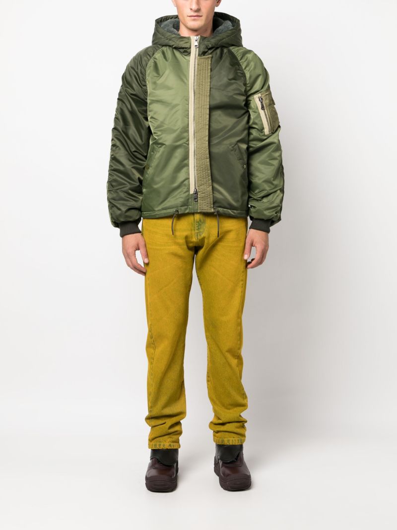 Green Panelled Hooded Bomber Jacket