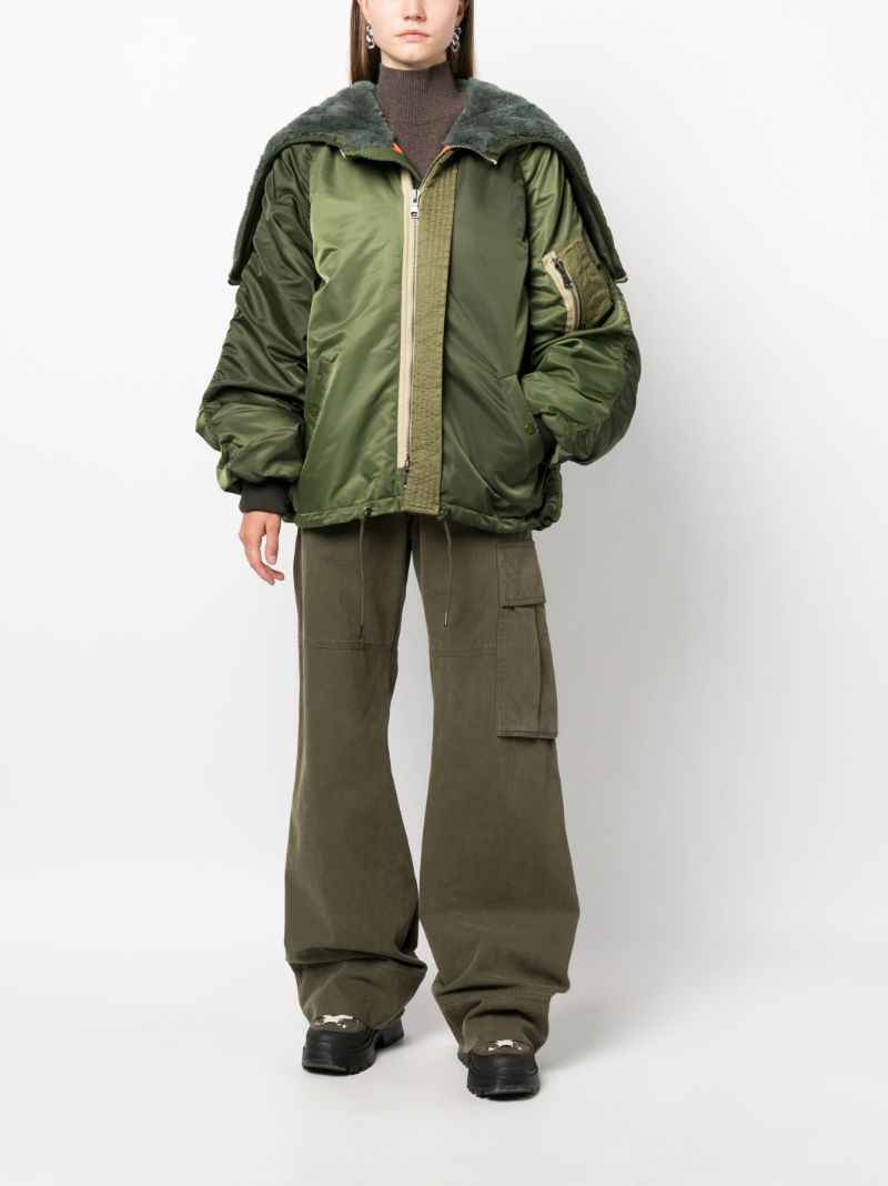 Green Panelled Hooded Bomber Jacket