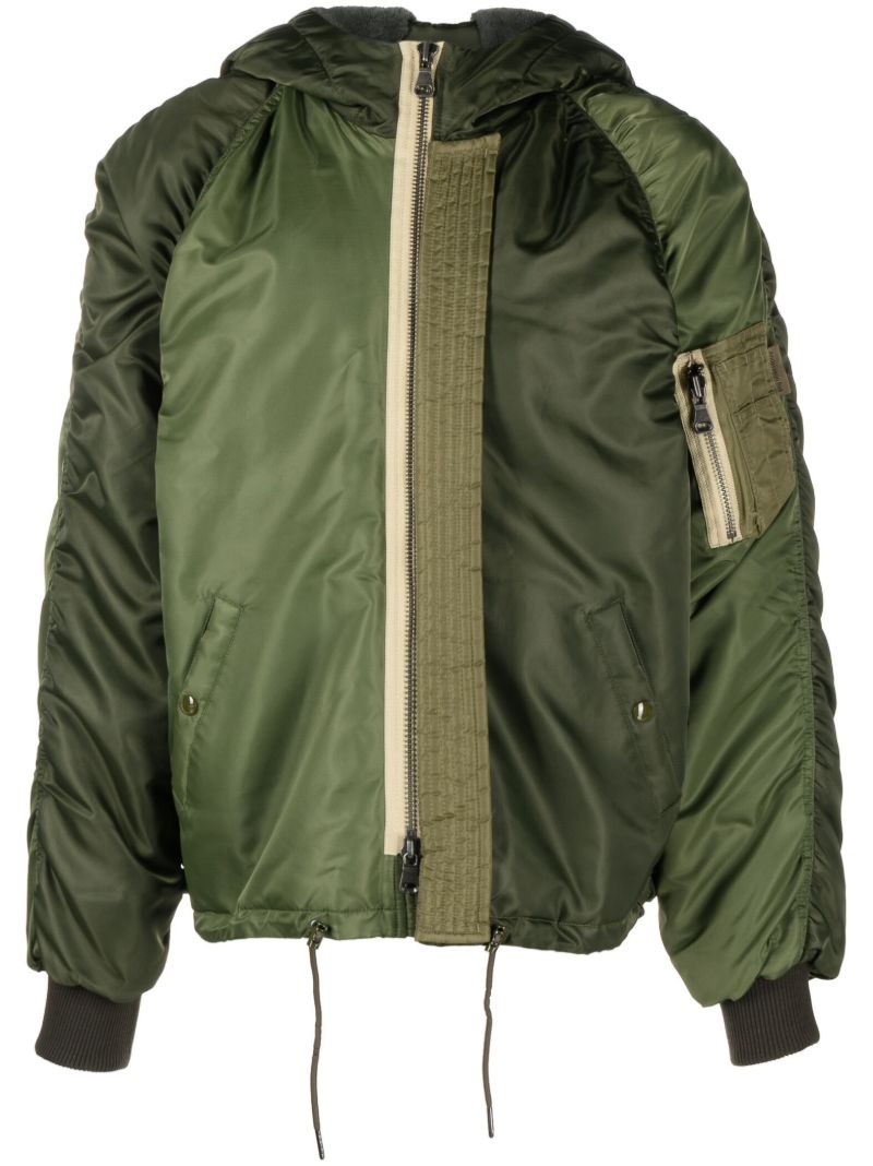 Green Panelled Hooded Bomber Jacket