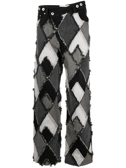Black Patchwork Straight-leg Jeans