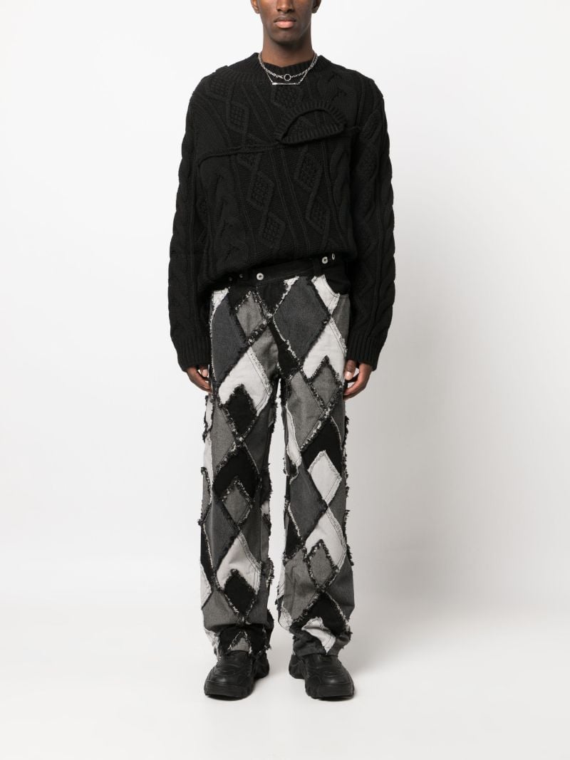 Black Patchwork Straight-leg Jeans