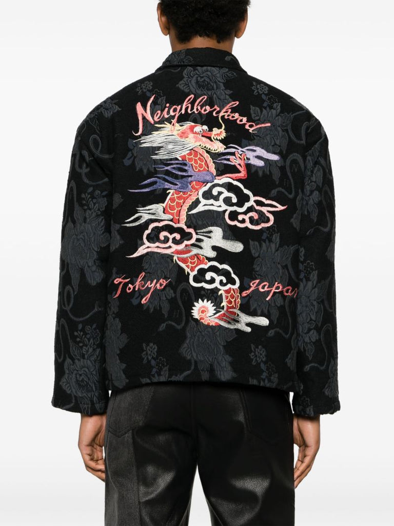 Black Souvenir Jacquard Shirt Jacket