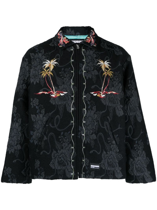 Black Souvenir Jacquard Shirt Jacket