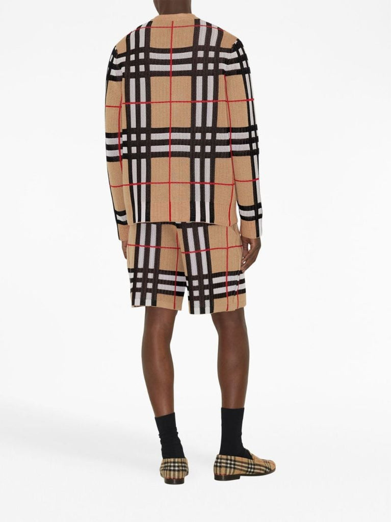 Beige Vintage Check V-neck Cardigan