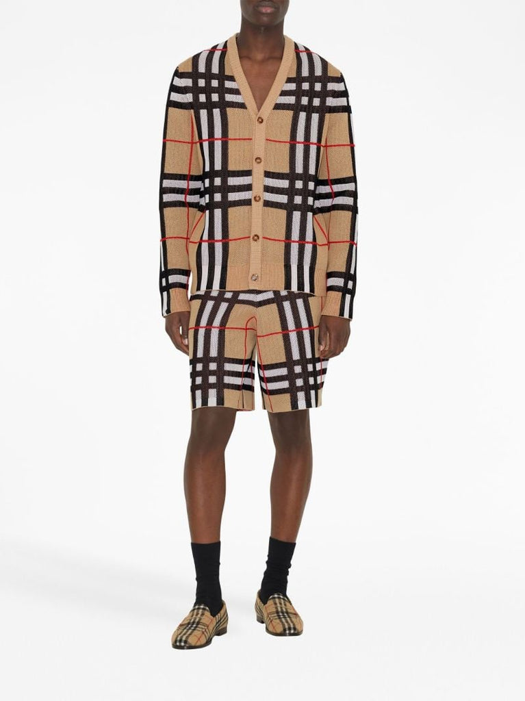 Beige Vintage Check V-neck Cardigan