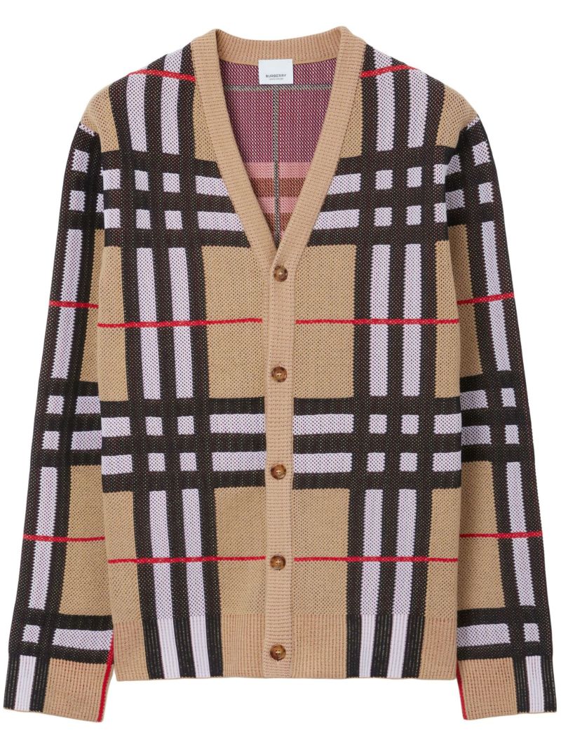 Beige Vintage Check V-neck Cardigan