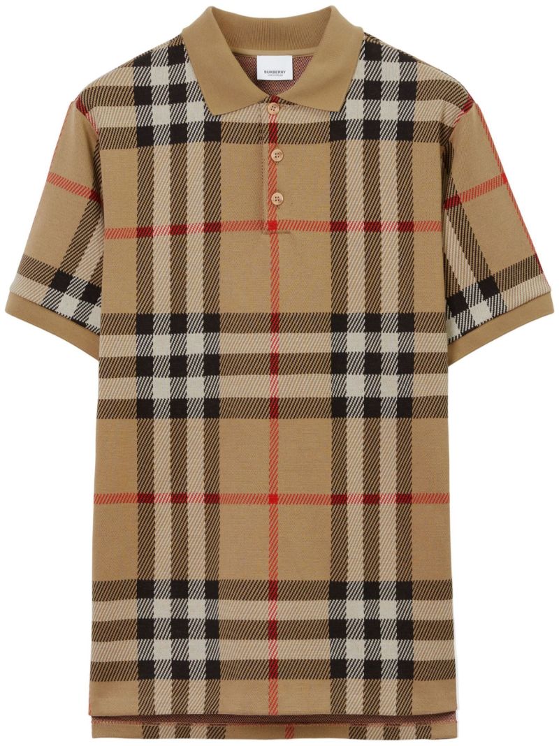 Beige Vintage Check Cotton Polo Shirt