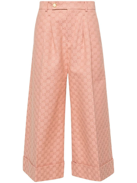 Pink Gg Cotton Canvas Trousers