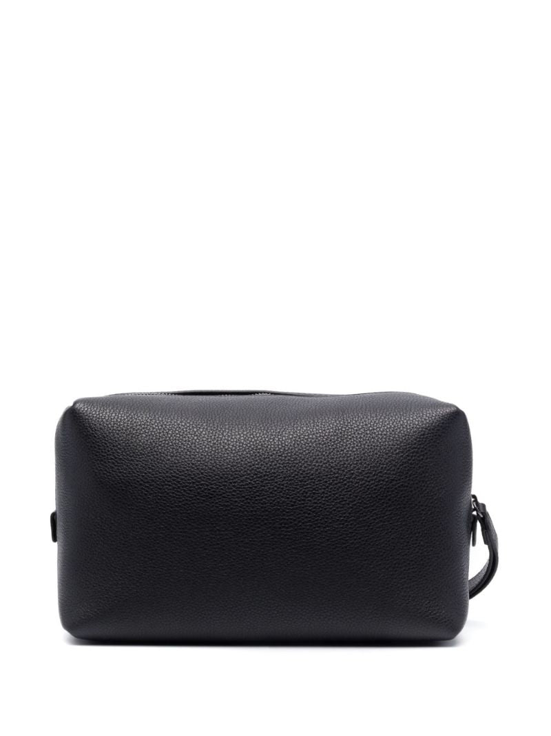 Black Logo Leather Wash Bag