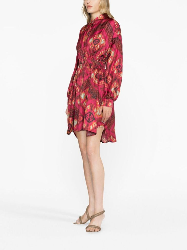Red Jude Printed Silk Shirt Dress