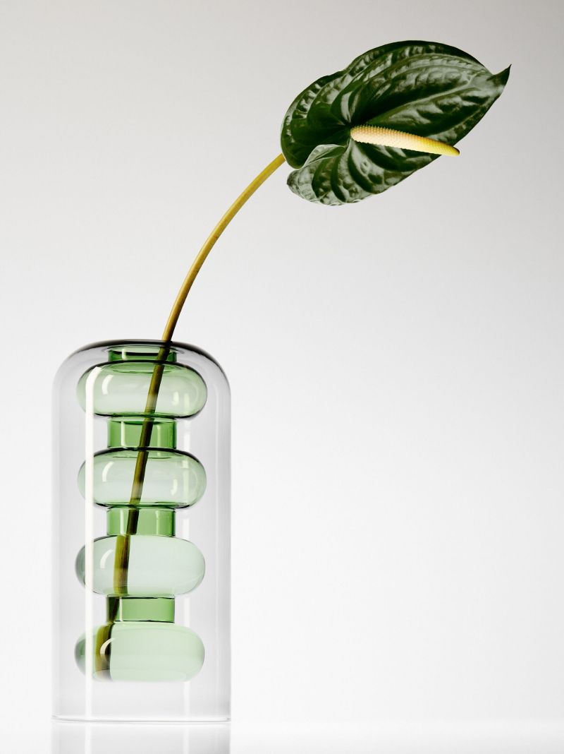 Green Bump Tall Glass Vase