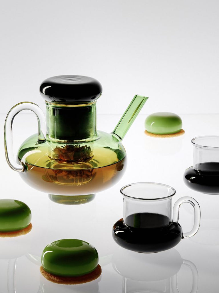 Black Bump Glass Teacup Set