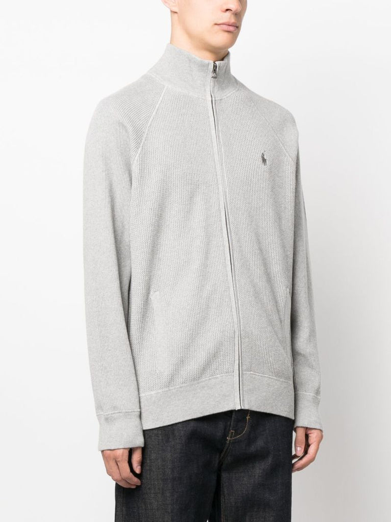 Grey Polo Pony Embroidered Zip Front Sweatshirt