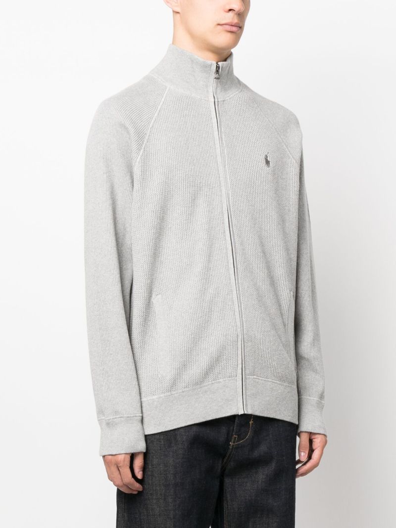 Grey Polo Pony Embroidered Zip Front Sweatshirt