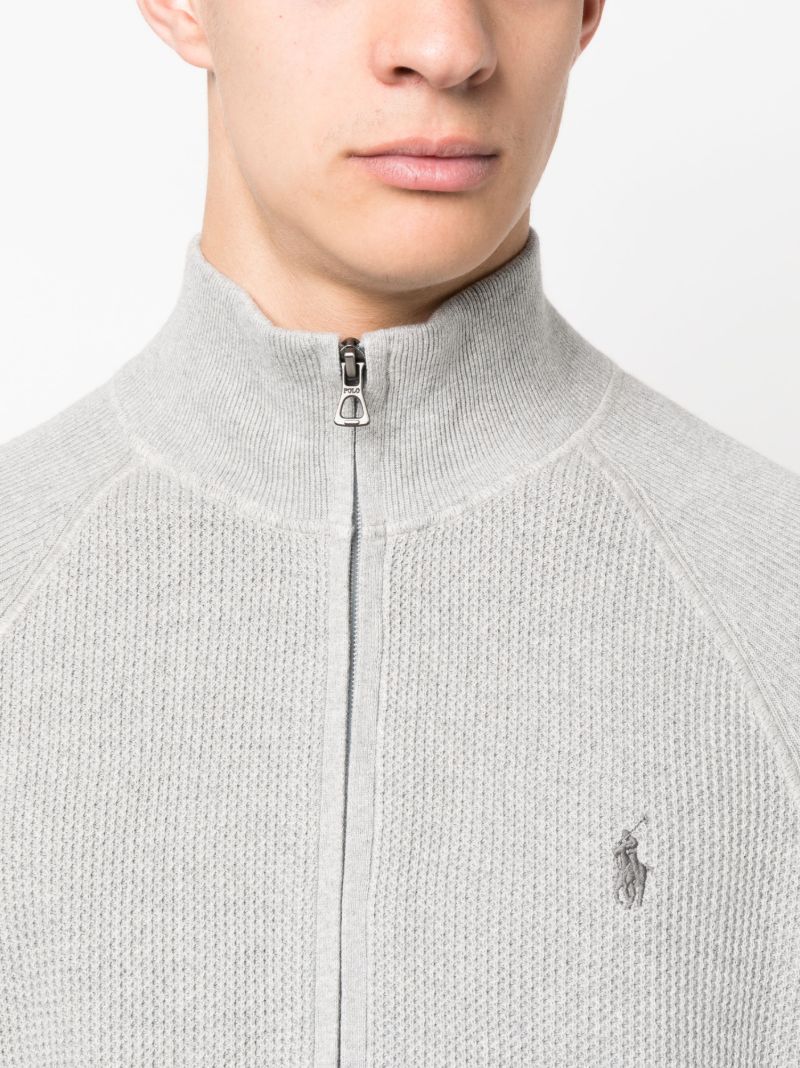 Grey Polo Pony Embroidered Zip Front Sweatshirt