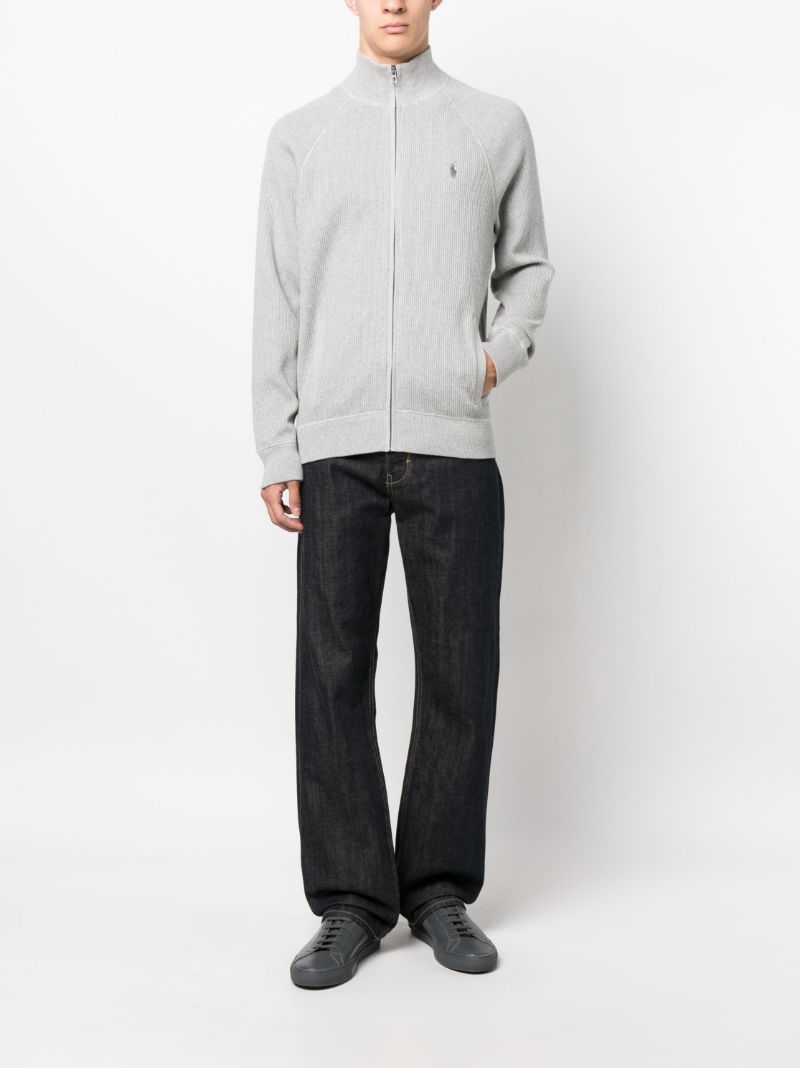 Grey Polo Pony Embroidered Zip Front Sweatshirt