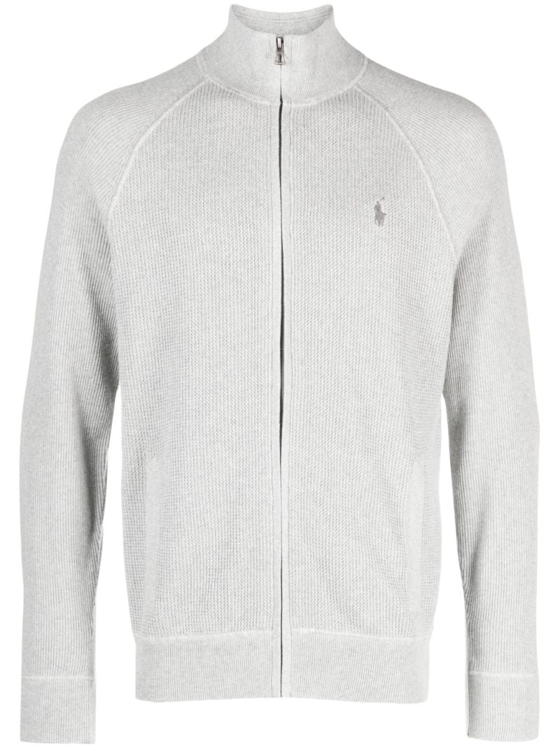 Grey Polo Pony Embroidered Zip Front Sweatshirt