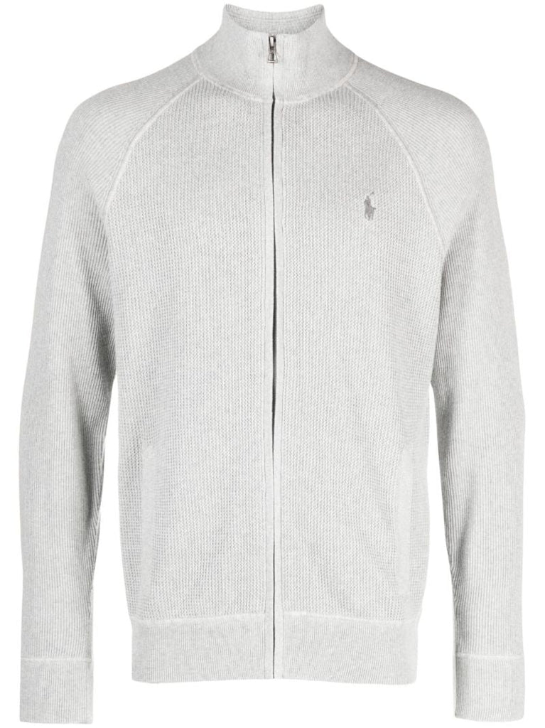 Grey Polo Pony Embroidered Zip Front Sweatshirt